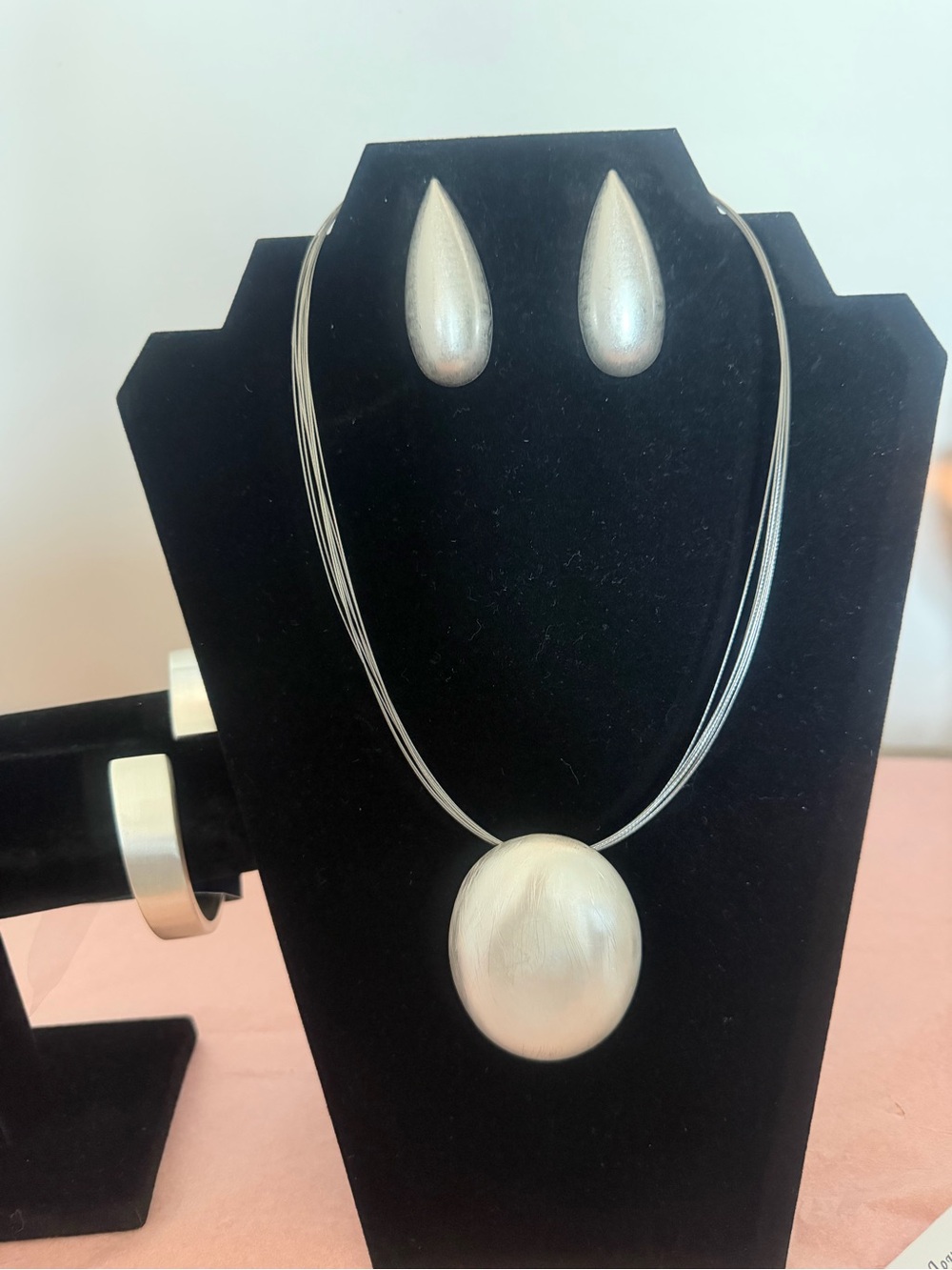 Silver Teardrop Pendant Necklace, Earrings Set and Bracelet